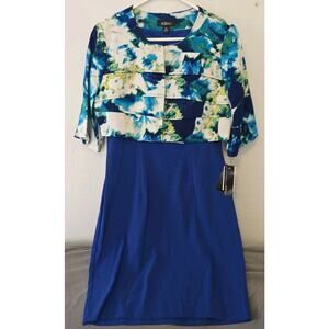 AGB 2 Piece Suit Womens 8P Sleeveless Dress Knee Length, 10P Colorful Jacket